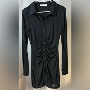 Supre Black Long Sleeved Ruched Button Front Stretch Body‎ Con Dress size S